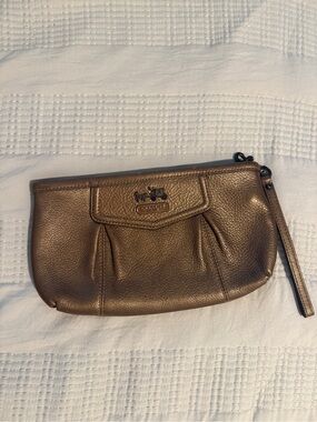 Coach Madison Pleated Metallic Bronze Leather Wristlet Clutch